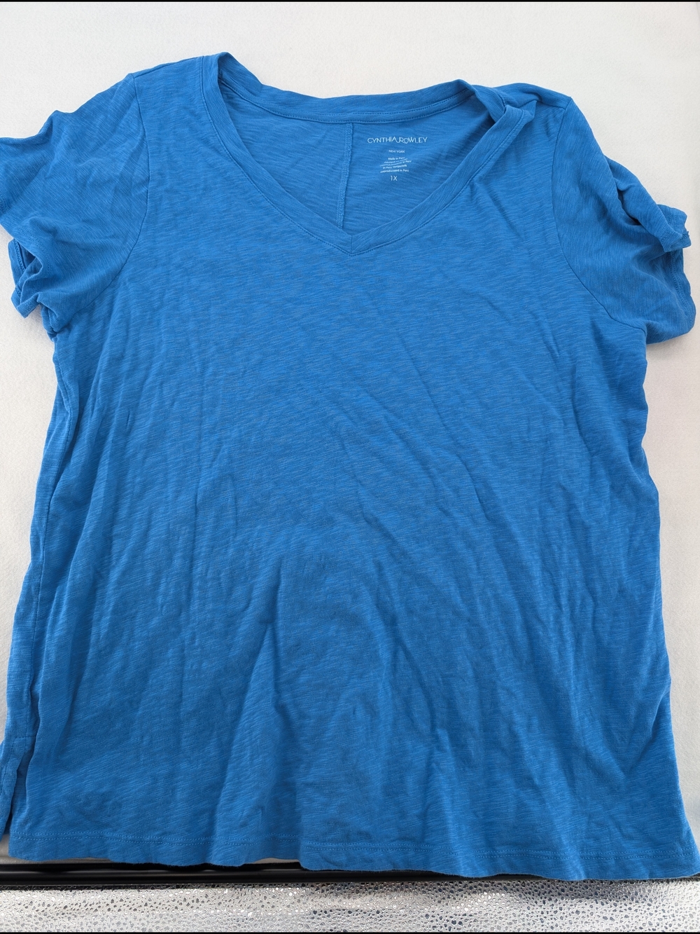 Cynthia Rowley Bright Blue V-Neck Short Sleeve Tee